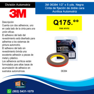 3M 06384 Cinta Doble Cara Automotriz Media Pulgada x 5 yardas (12.7mm x 4.6mts) - Guatemala Junio 2022