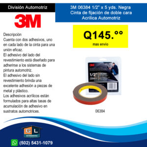 3M 06384 Cinta Doble Cara Automotriz Media Pulgada x 5 yardas (12.7mm x 4.6mts) - Guatemala Junio 2022