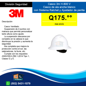 3M H-800-V Casco de ala ancha blanco Ventilado - GL Distribuidora - Guatemala junio 2023.fw