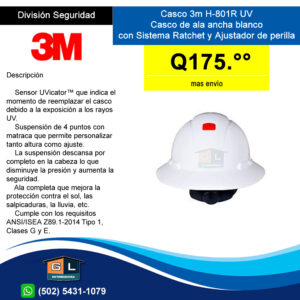 3M H-801R-UV Casco de ala ancha blanco - GL Distribuidora - Guatemala junio 2023