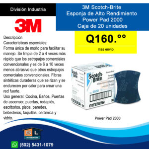 3M Scotch-Brite Esponja de Alto Rendimiento Power Pad 2000 Caja de 20 unidades - GL distribuidora - 2024