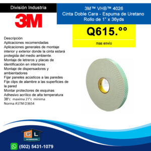 3M™ 4026 Cinta Doble Cara de Espuma de Uretano Rollo de 1 pulgada x 36 yds color blanco - guatemala 2022