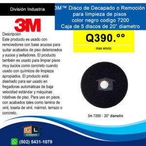 3M™ 7200 Disco de decapado para limpieza de pisos color negro de 20 pulgadas diametro- - GL distribuidora - 2024