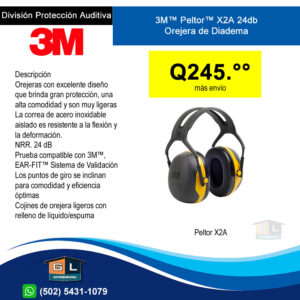 3M™ Peltor™ X2A Orejera de Diadema - Guatemala Junio 2024