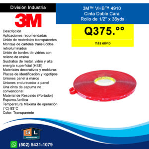 3M™ VHB™ 4910 Cinta Doble Cara Rollo de media pulgada x 36 yds Transparente - guatemala 2022