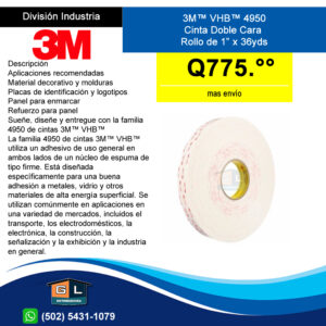3M™ VHB™ 4950 Cinta Doble Cara Rollo de 1 pulgada x 36 yds color blanco - guatemala 2022