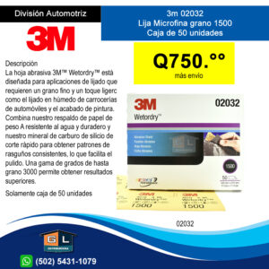 3m 02032 Lija Microfina Grano1500 caja de 50 unidades - Guatemala Junio 2022