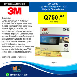 3m 02033 Lija Microfina Grano1200 caja de 50 unidades - Guatemala Junio 2022