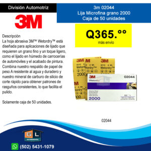 3m 02044 Lija Microfina Grano 2000 caja de 50 unidades - Guatemala Junio 2022