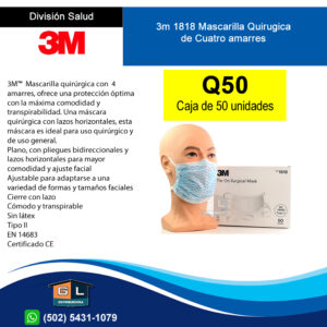 Mascarilla Quirugica de Cuatro amarres - 3m 1818 - Caja de 50 unidades - Guatemala 2023