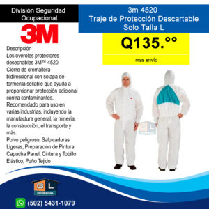 3m 4520 Traje de Protección Descartable Solo Talla L - Gl Distribuidora - 2024