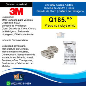 3m 6002 Gases Acidos - Dioxido de Azufre, Cloro, Dioxido de Cloro, Sulfuro de Hidrogeno Guatemala abril 2022