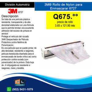 3m 6727 Nylon para enmascarar pintable – 3.65 x 121.9 MTS con carga electrostatica - Guatemala 2024