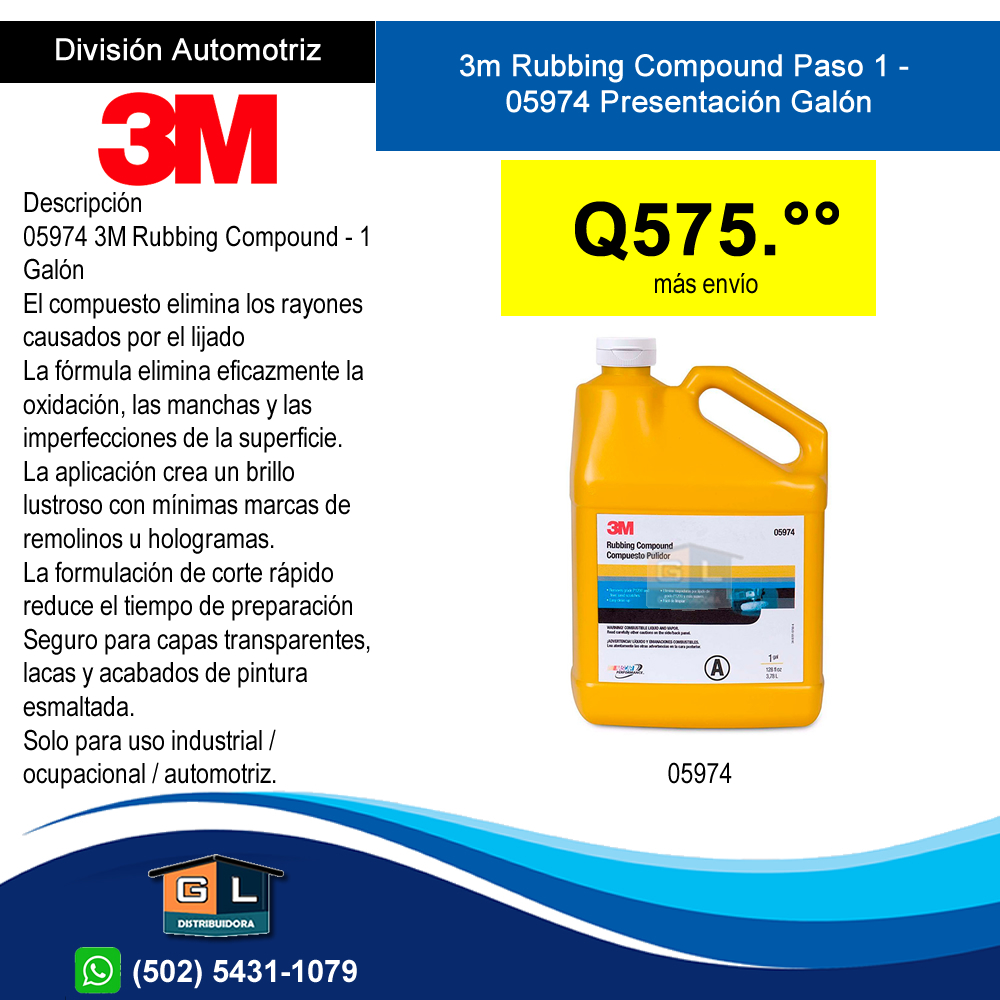 3m Compuesto Pulidor Paso 1 05974 Presentación Galón - Guatemala Junio 2022