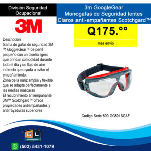 3m GoogleGear Serie 500 GG501SGAF Monogafas Scotchguard - Guatemala Junio 2022