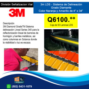 3m LDS - Sistema de Delineación Grado Diamante Color Naranja y Amarillo de 4” (10cms) x 34” (86cms