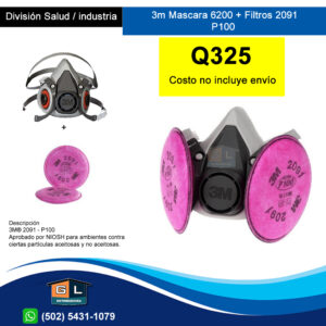 3m Mascara 6200 + Filtros 3m 2091 P100 guatemala 2022