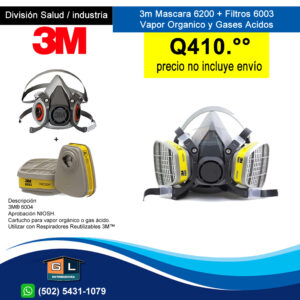 3m Mascara 6200 + Filtros 3m 6003 Vapor Organico y Gases Acidos guatemala 2022