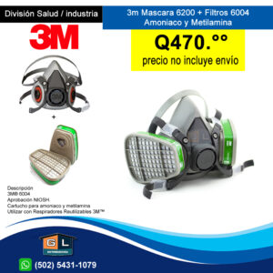 3m Mascara Media Cara 6200 + Filtros 6004 amoniaco guatemala 2022
