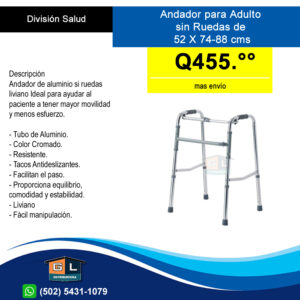 Andador para Adulto Sin Ruedas de  52 X 74-88 cms