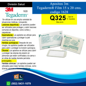 Apositos 3m Tegaderm Film 15 cms. x 20 cms. cod. 1628 - Caja de 10 unidades - Guatemala Junio 2022