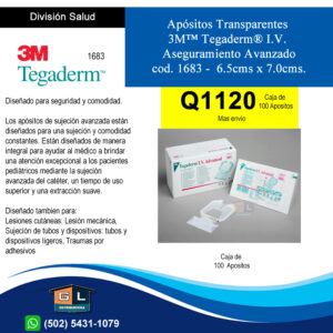 Apósitos Transparentes 3M™ Tegaderm I.V. Aseguramiento Avanzado cod. 1683 - 6.5 cms x 7 cms. - Guatemala Junio 2022