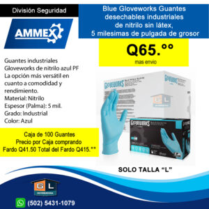 Blue Gloveworks Guantes desechables industriales de nitrilo sin latex - Guatemala mayo 2022