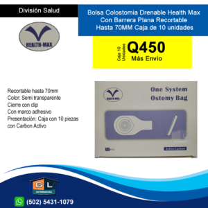 Bolsa Colostomia Drenable Health Max Con Barrera Plana Recortable Hasta 70MM Caja de 10 piezas - guatemala 2022.fw