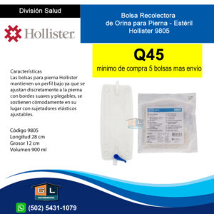 Bolsa Recolectora de Orina para Pierna - Estéril - Hollister 9805 - Guatemala 2023