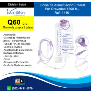 Bolsa de Alimentación Enteral por gravedad 1200 ML Via Med ref. 14401- Guatemala abril 2022