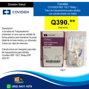 COVIDIEN REF 7SCT Shiley - tubo de traqueostomia canula simple con balon no. 7