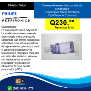 Cámara de retención con válvula antiestática Respironics 1079830 Philips OptiChamber Diamond - Hinalador - GL Distribuidora - 2024