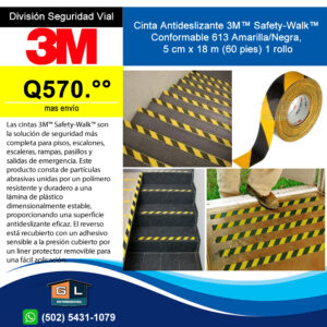 Cinta Antideslizante 3M™ Safety-Walk™ 613 Amarilla Negra Rollo 2 pulgadas x 18 metros de largo - Guatemala 2022 - mayo