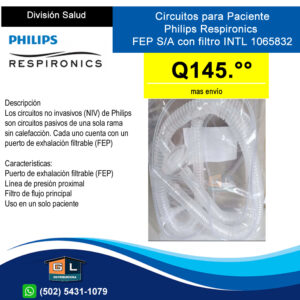 Circuito para paciente marca Philips Respironics FEP con filtro INTL 1065832 - Guatemala Junio 2022