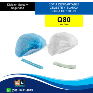 Cofia Descartable Celeste y Blanca paquete de 100 unidades - guatemala 2022