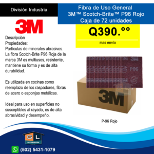 Fibra de Uso General 3M Scotch-Brite P96 Rojo Caja de 72 unidades - Ideal Uso Cocinas para rayados.fw