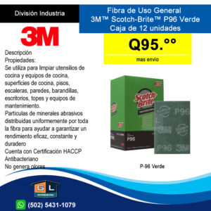 Fibra de Uso General 3M Scotch-Brite P96 Verde Caja de 12 unidades - Ideal Uso Cocinas