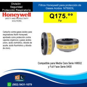 Filtros Honeywell para protección de Vapores Organicos N75003L - Gl Distribuidora Guatemala