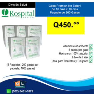 Gasa no Esteril importada marca ROSPITAL 10 cms x 10 cms - guatemala 2022