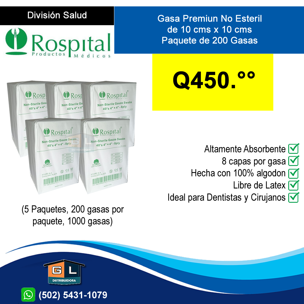 Gasa no Esteril importada marca ROSPITAL 10 cms x 10 cms - guatemala 2022
