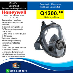 Honeywell Respirador Reusable Full Face serie 5400 - Cara completa - Gl Distribuidora Guatemala