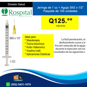 Jeringa de 1 cc - Aguja 30G x 0.5 pulgadas Rospital - guatemala 2022