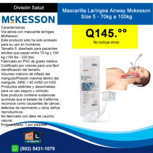 Mascarilla Laringea Airway Mckesson Size 5 - 70kg a 100kg - Guatemala mayo 2022