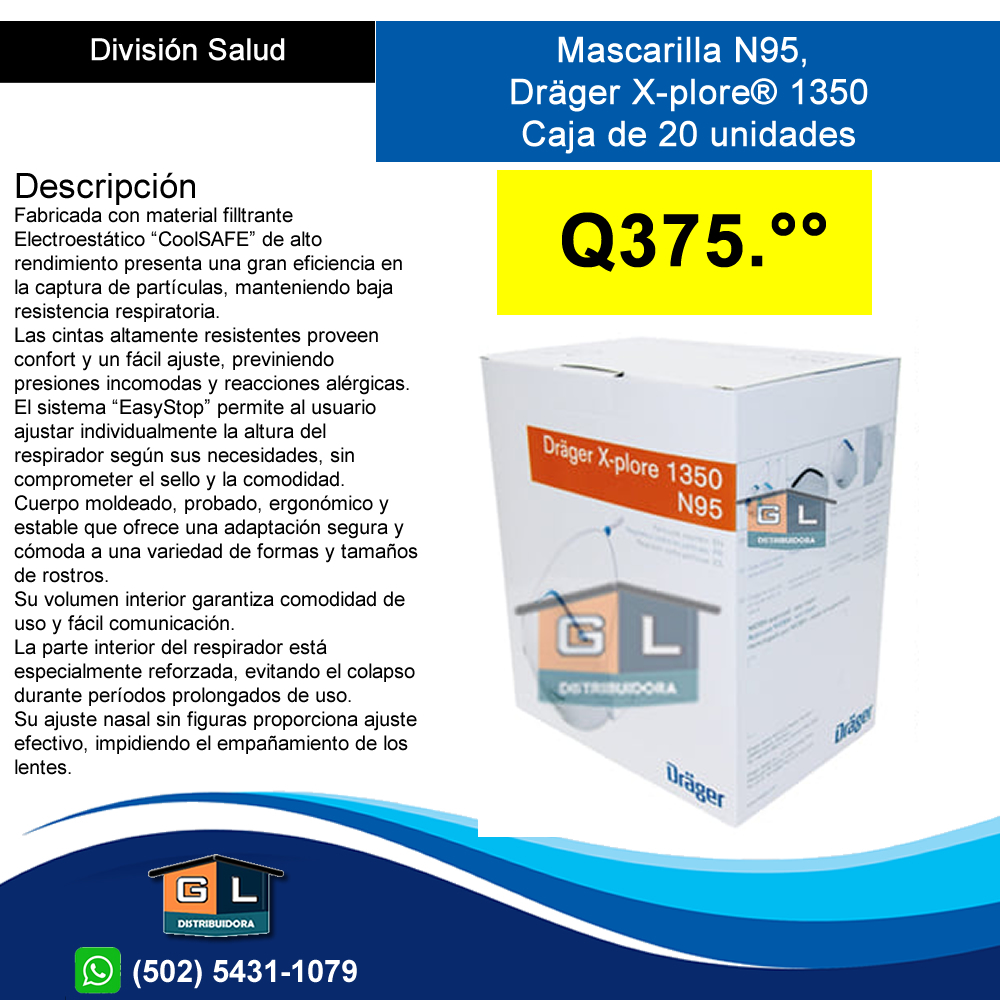 Mascarilla N95, Dräger X-plore 1350 - Guatemala Julio 2022