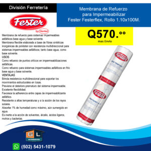 Membrana o Tela de Refuerzo para Impermeabilizar - Fester Festerflex, Rollo 1.10x100M. Septiembre 2026
