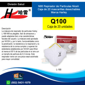 N95 Repirador de Particulas Niosh Caja de 20 mascarillas desechables Marca Harley - Guatemala 2023 -