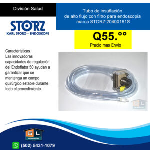 Tubo de insuflación de alto flujo Karl Storz 20400161S, con filtro, para Endoflator 50 con elemento calefactor integrado - GL DISTRIBUIDORA