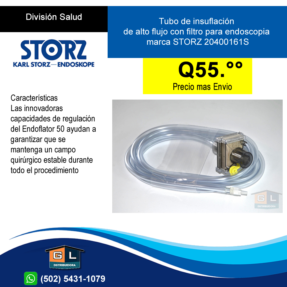 Tubo de insuflación de alto flujo Karl Storz 20400161S, con filtro, para Endoflator 50 con elemento calefactor integrado - GL DISTRIBUIDORA