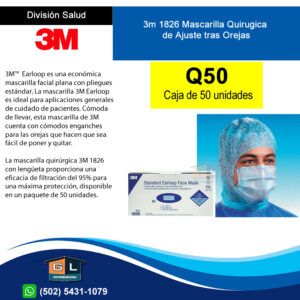 3m 1826 Mascarilla Quirugica Ajuste tras orejas - Caja de 50 unidades - Guatemala 2023