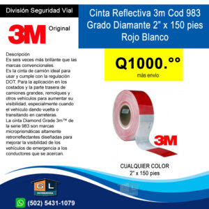 Cinta Reflectiva 3m Roja / Blanca Grado Diamante- Rollo de 2 pulgadas de ancho x 150 pies de largo - Guatemala Junio 2024